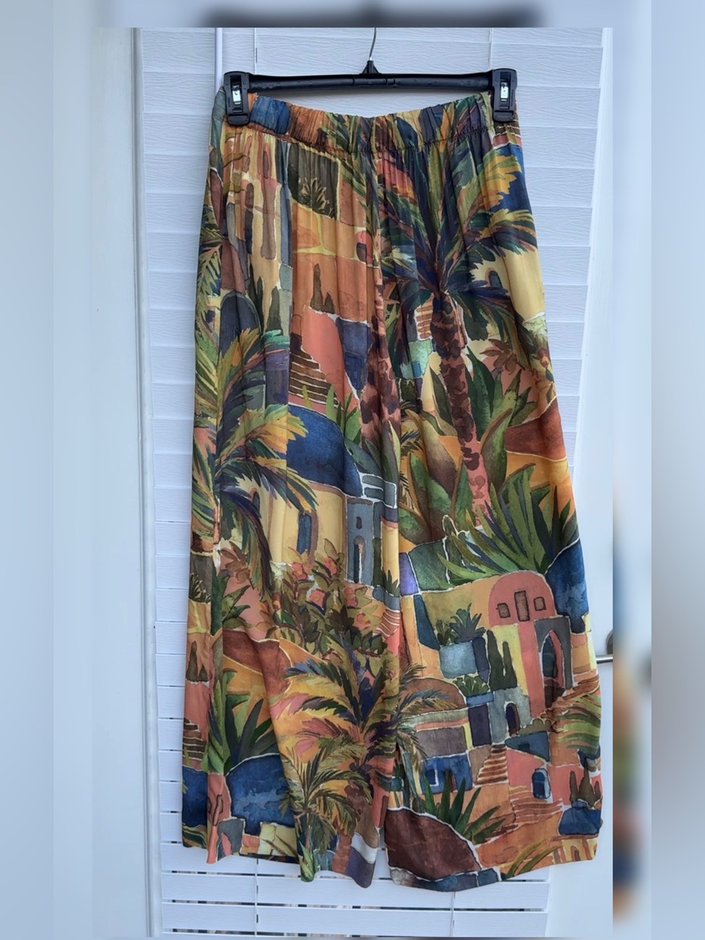 Oysho Tropical Print Wide Leg Palazzo Pants Size L Elastic Back Viscose Resort - Picture 11 of 12